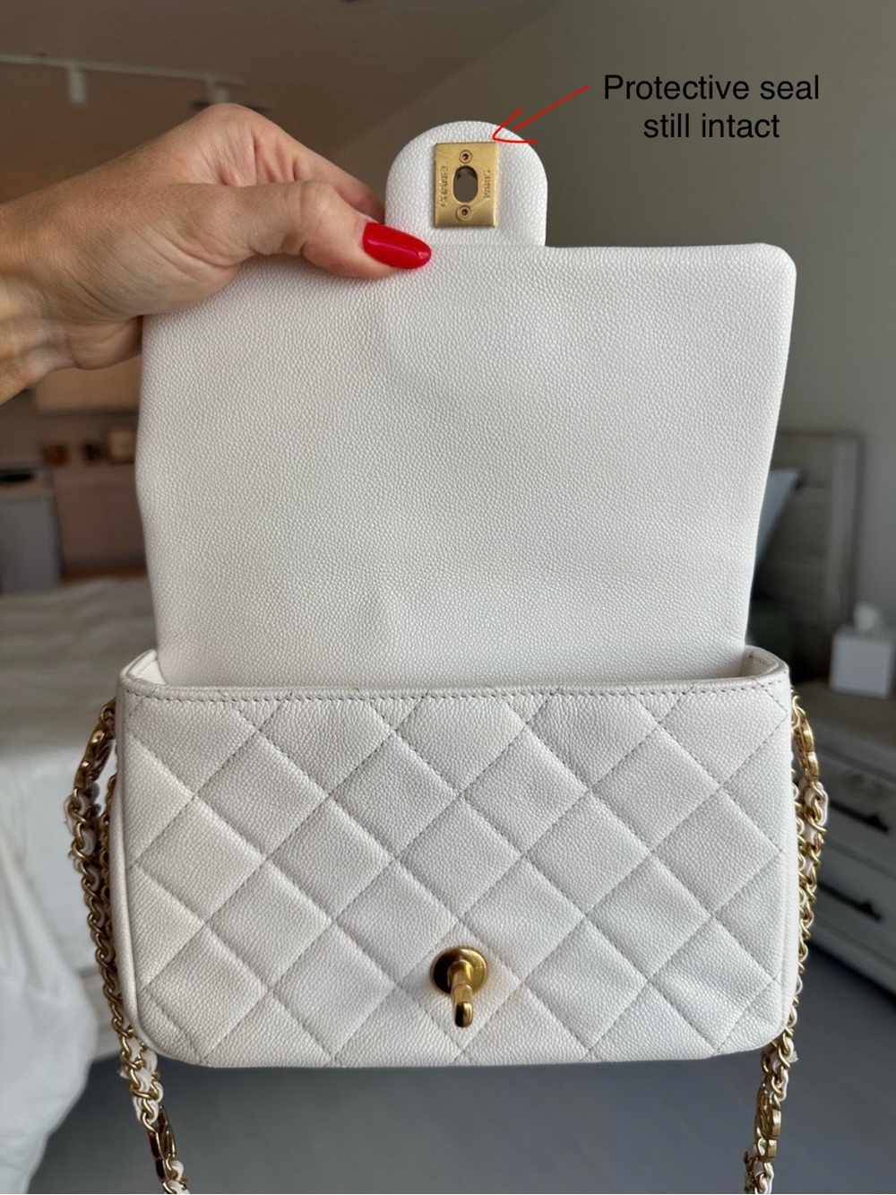White Chanel Mini Gold Flap Bag - Picture 3 of 16